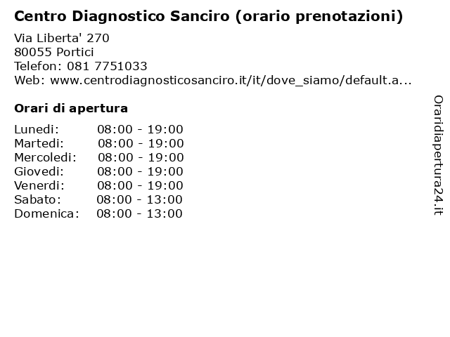 Orari di apertura Centro Diagnostico Sanciro orario